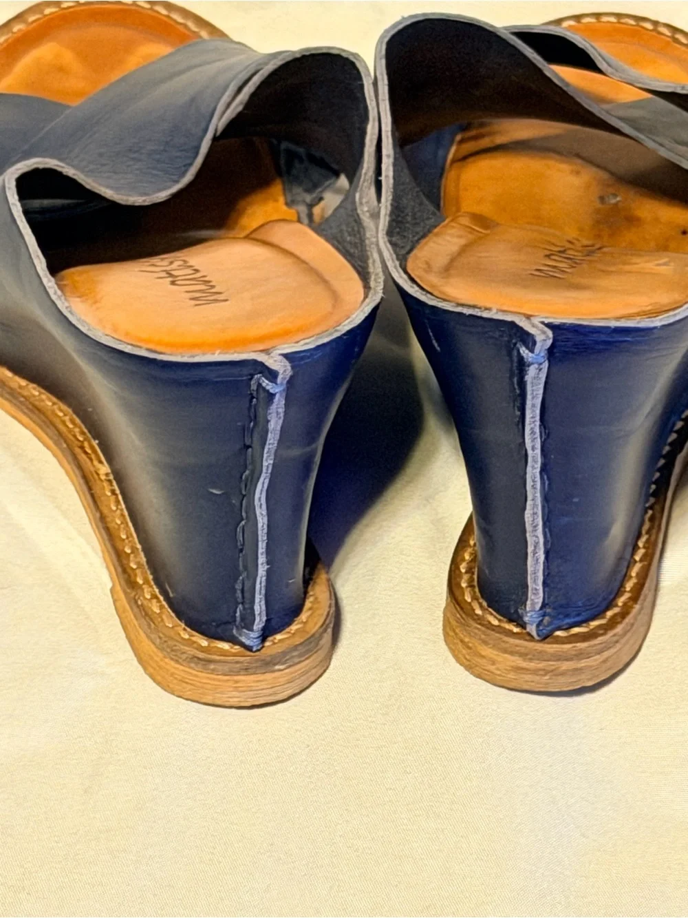 Matisse Navy Blue Genuine Leather Cross Strap Wedge Slide Sandals 7.5 Brazil